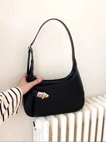 Minimalist Hobo Bag Medium Twist Lock Black - Black - View 5