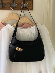 Minimalist Hobo Bag Medium Twist Lock Black - Black - View 6