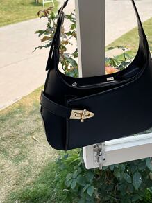 Minimalist Hobo Bag Medium Twist Lock Black - Black - View 9