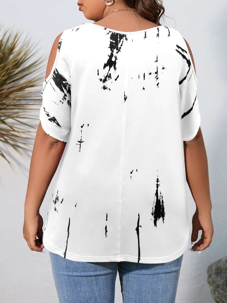 Plus Tie Dye Cold Shoulder Tee, Women Summer Top