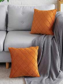 1入組素色靠墊套無填充物現代梭織裝飾傢居抱枕套 - 橘色 - 查看 5