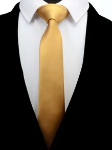 1pc Men Solid Casual Tie, For Party - Gold - View 1