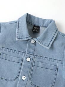 嬰兒雙口袋牛仔襯衫和短褲 - 淺色水洗藍 - 查看 3