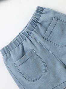 嬰兒雙口袋牛仔襯衫和短褲 - 淺色水洗藍 - 查看 4