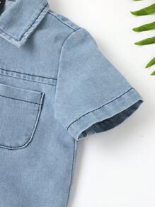 嬰兒雙口袋牛仔襯衫和短褲 - 淺色水洗藍 - 查看 6