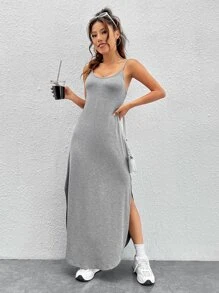 SHEIN EZwear 弧形下擺吊帶洋裝 - 淺灰色 - 查看 1