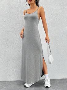 SHEIN EZwear 弧形下擺吊帶洋裝 - 淺灰色 - 查看 4