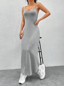SHEIN EZwear 弧形下擺吊帶洋裝 - 淺灰色 - 查看 6