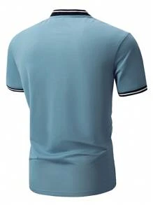 Manfinity Homme Hombres Camisa polo con cinta con letra ribete en contraste - Neblina azul - Ver 2