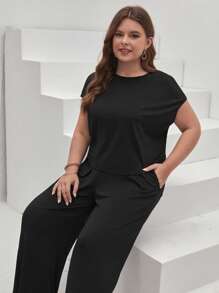SHEIN Frenchy Jumpsuits Plus Size Lộ Lưng Túi Buộc lại màu trơn Giải trí - màu đen - Xem 5