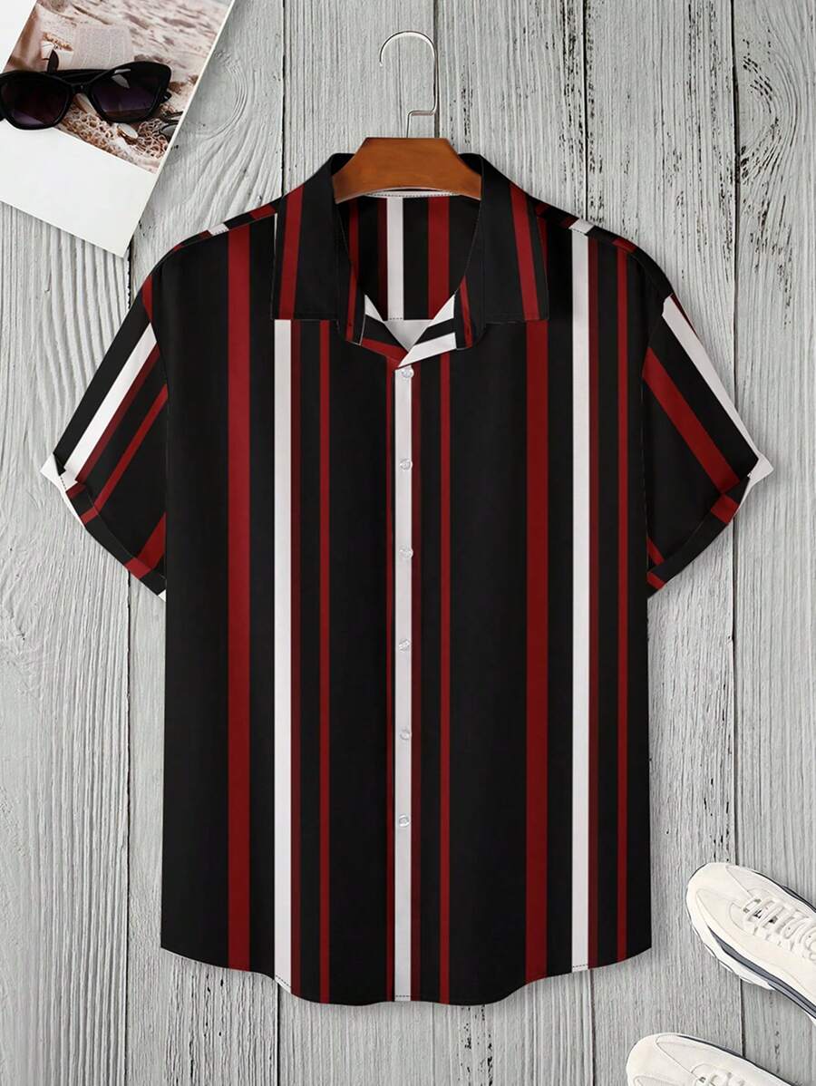 Manfinity Homme Áo sơ mi Nam Nút phía trước Sọc Giải trí - màu đen - Xem 1