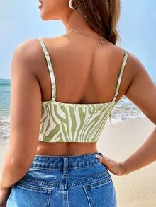 SHEIN EZwear 斑馬條紋頭巾下擺吊帶上衣 - 薄荷綠 - 查看 2