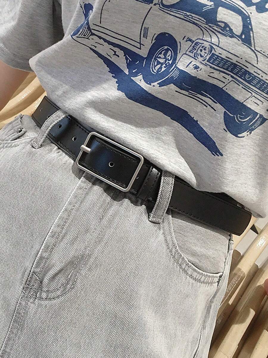 1入組女性極簡風格時尚搭扣腰帶適用於日常 - 黑色 - 查看 1