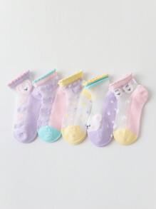 5 Đôi Vớ Hoạt Hình Đầu Gấu & Hình Trái Tim Cho Bé Gái Tập Đi Cho Cuộc Sống Hàng Ngày - Nhiều màu - Xem 1