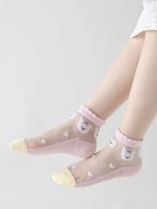 5 Đôi Vớ Hoạt Hình Đầu Gấu & Hình Trái Tim Cho Bé Gái Tập Đi Cho Cuộc Sống Hàng Ngày - Nhiều màu - Xem 2