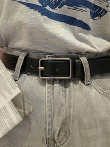 1入組女性極簡風格時尚搭扣腰帶適用於日常 - 黑色 - 查看 2