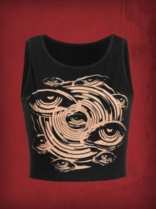 ROMWE Grunge Punk Áo khoác và áo lót dành cho xe tăng nữ Con số Đồ họa Giải trí - màu đen - Xem 1