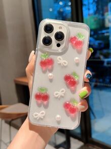 Cherry Decor Clear Phone Case - Multicolor - View 1