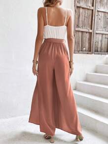 SHEIN Frenchy Áo liền quần nữ Thắt lưng Trọn gói Tách cao Khối Màu Giải trí - Bụi hồng - Xem 2