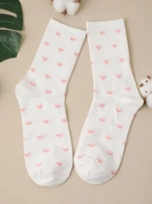 1pair Women Heart Pattern Fashionable Crew Socks For Daily Life, Fall Socks - Multicolor - View 2