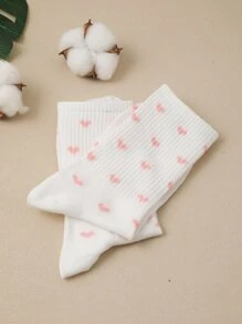 1pair Women Heart Pattern Fashionable Crew Socks For Daily Life, Fall Socks - Multicolor - View 4