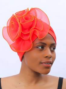 件優雅休閒波西米亞風格珍珠花卉印花頭巾透氣帽 - 紅色 - 查看 1