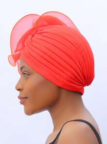 件優雅休閒波西米亞風格珍珠花卉印花頭巾透氣帽 - 紅色 - 查看 3