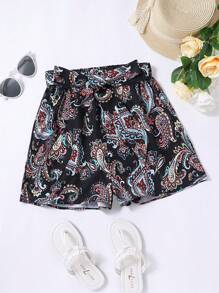 佩斯利印花附腰帶短褲 - 彩色 - 查看 1