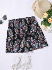 佩斯利印花附腰帶短褲 - 彩色 - 查看 2