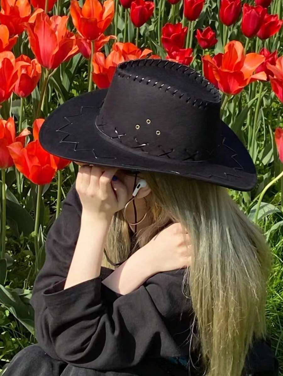 1pc Women Stitch Detail Cowboy Hat For Daily Life