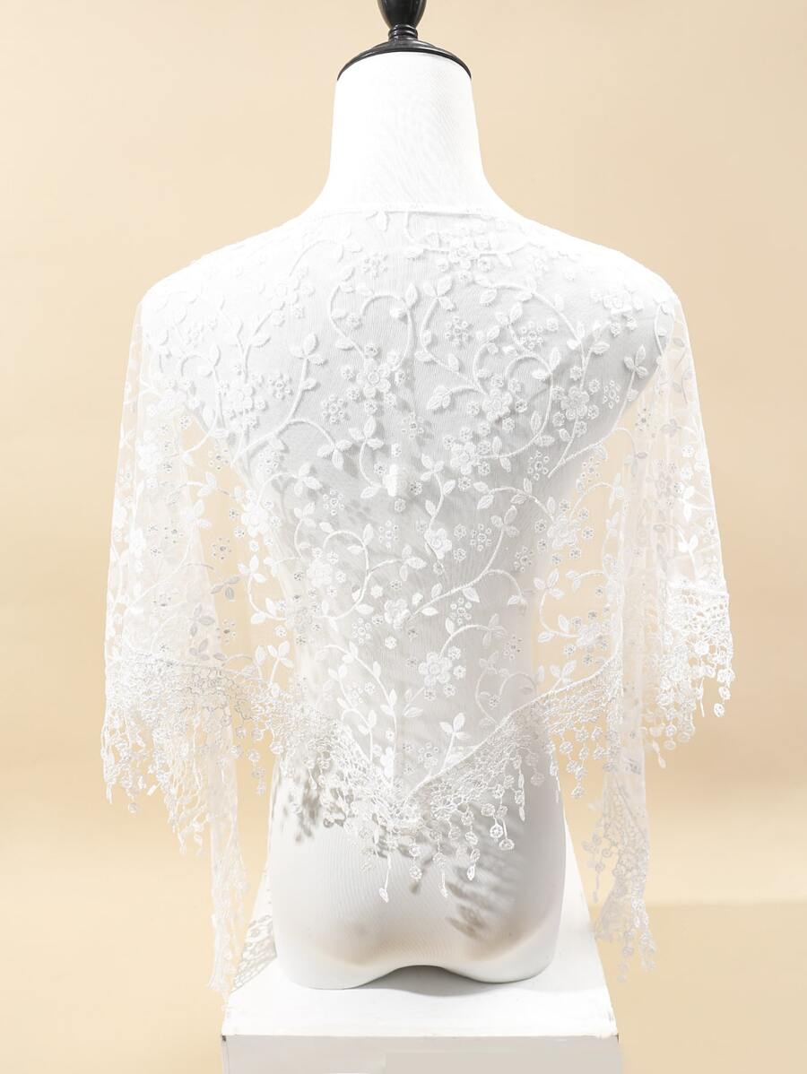 1入組女性花卉蕾絲時尚披肩適用於日常 - 白色 - 查看 1