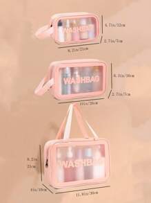 3入組信件圖形防水化妝袋套裝,適用於旅行化妝袋、學校用品、大學宿舍用品、郵輪必備、海灘袋、海灘毛巾、整理包、海灘配件、假期必備品、夏季必備品、度假必備品 - 粉色 - 查看 4