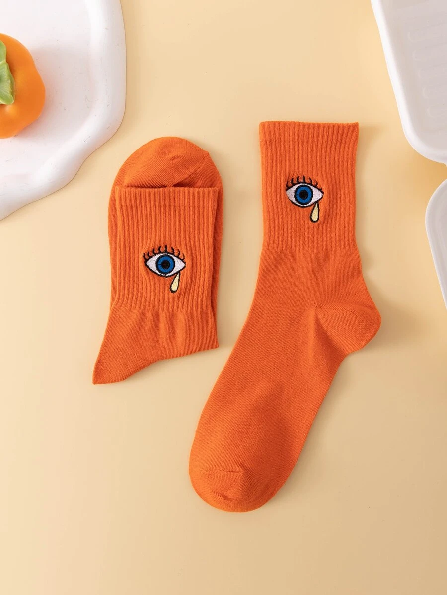mulheres 1 par Meias de tripulação olho bordado fashionable para decoração diária - Laranja - Ver 1