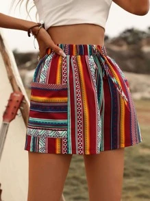 Breezaya Geo Print Dual Pocket Knot Front Shorts - Multicolor - View 3