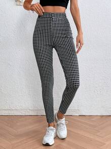 SHEIN LUNE Pantalones ajustados con estampado de cuadros - Blanco y Negro - Ver 2