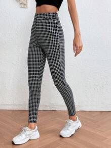 SHEIN LUNE Pantalones ajustados con estampado de cuadros - Blanco y Negro - Ver 5