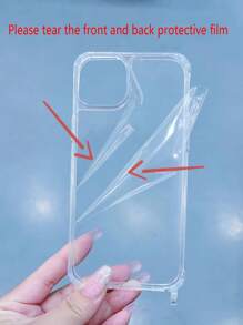 Clear Phone Case With Strap - Black - View 5