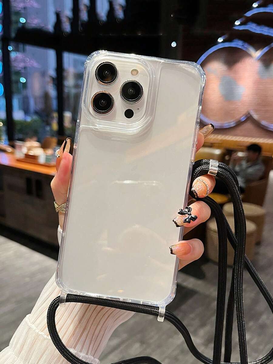 Clear Phone Case With Strap - Black - View 1