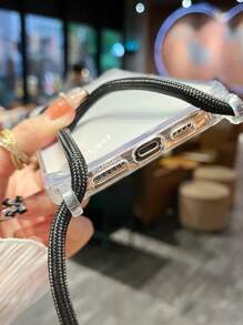 Clear Phone Case With Strap - Black - View 3