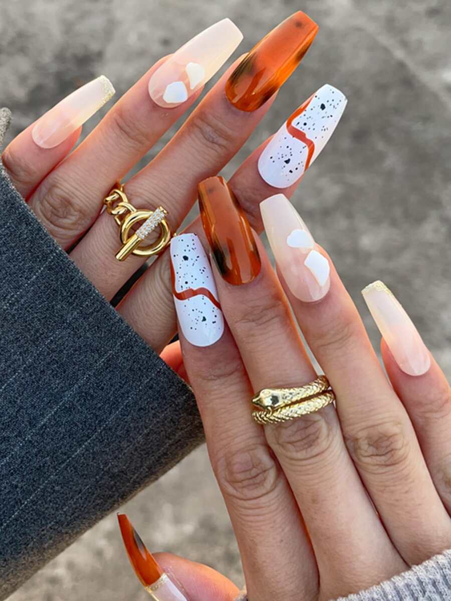 24入組長款棺材圖案假指甲和1張膠帶 - 彩色 - 查看 1