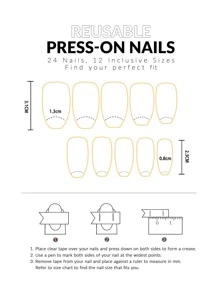 24入組長款棺材圖案假指甲和1張膠帶 - 彩色 - 查看 3