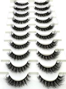 HBZGTLAD 10 pares de pestañas postizas suaves y esponjosas, pestañas postizas 3D de visón dramáticas, extensión de pestañas, maquillaje de pestañas postizas 3D - Negro - Ver 3