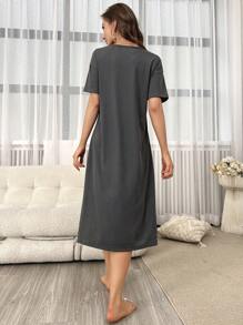 Vestido homewear unicolor tejido de canalé - Gris Oscuro - Ver 2