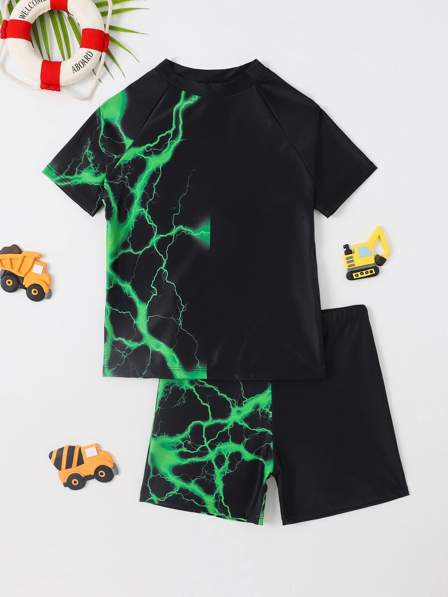 Tween Boy Lightning Pattern Beach Swimsuit - Black - View 1