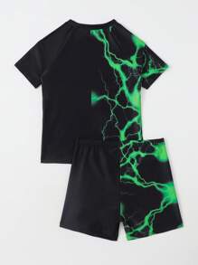 Tween Boy Lightning Pattern Beach Swimsuit - Black - View 2