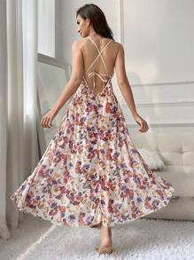 滿版印花高衩吊帶睡裙 - 彩色 - 查看 2