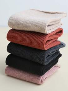 5雙女士素色休閒中筒襪適用於日常 - 彩色 - 查看 3