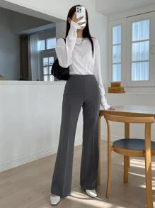 DAZY Quần ống loe màu trơn dài thường ngày cho nữ công sở mùa thu - Xám - Xem 8