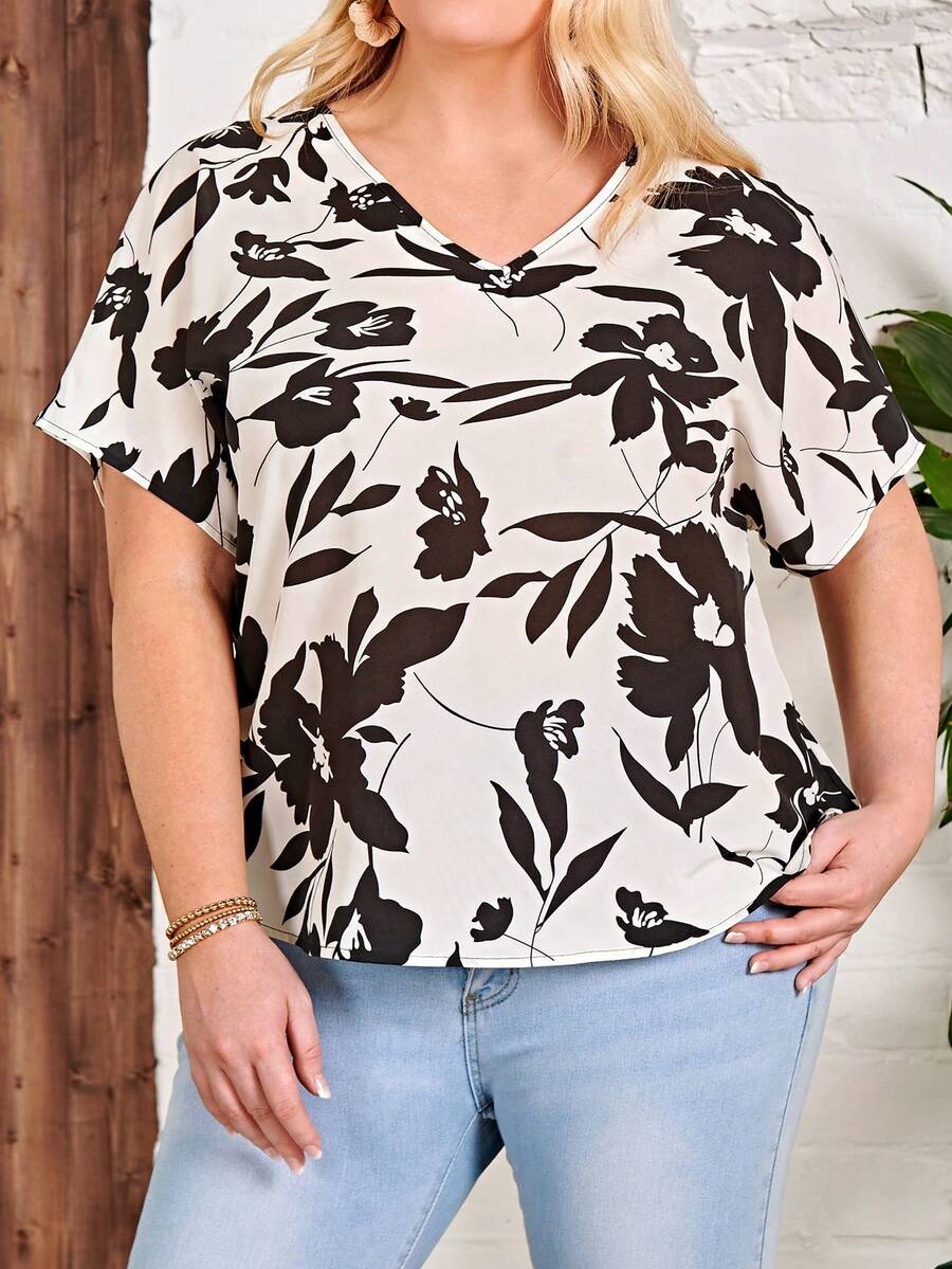 SHEIN LUNE Áo sơ mi Plus Size Hoa Tất cả trên in Boho - Nhiều màu - Xem 1