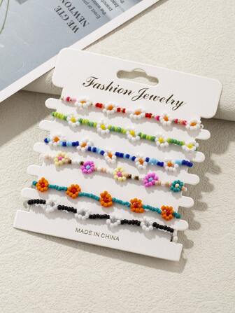 6 piezas Pulsera con decoración de flores con cuentas, regalo para San Valentín, Mamá, Madre, Día de la Madre